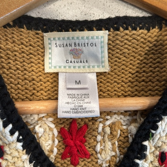 1998 Susan Bristol Vintage 90s Hand Embroidered Western Knit Sweater Vest Medium - Picture 8 of 9